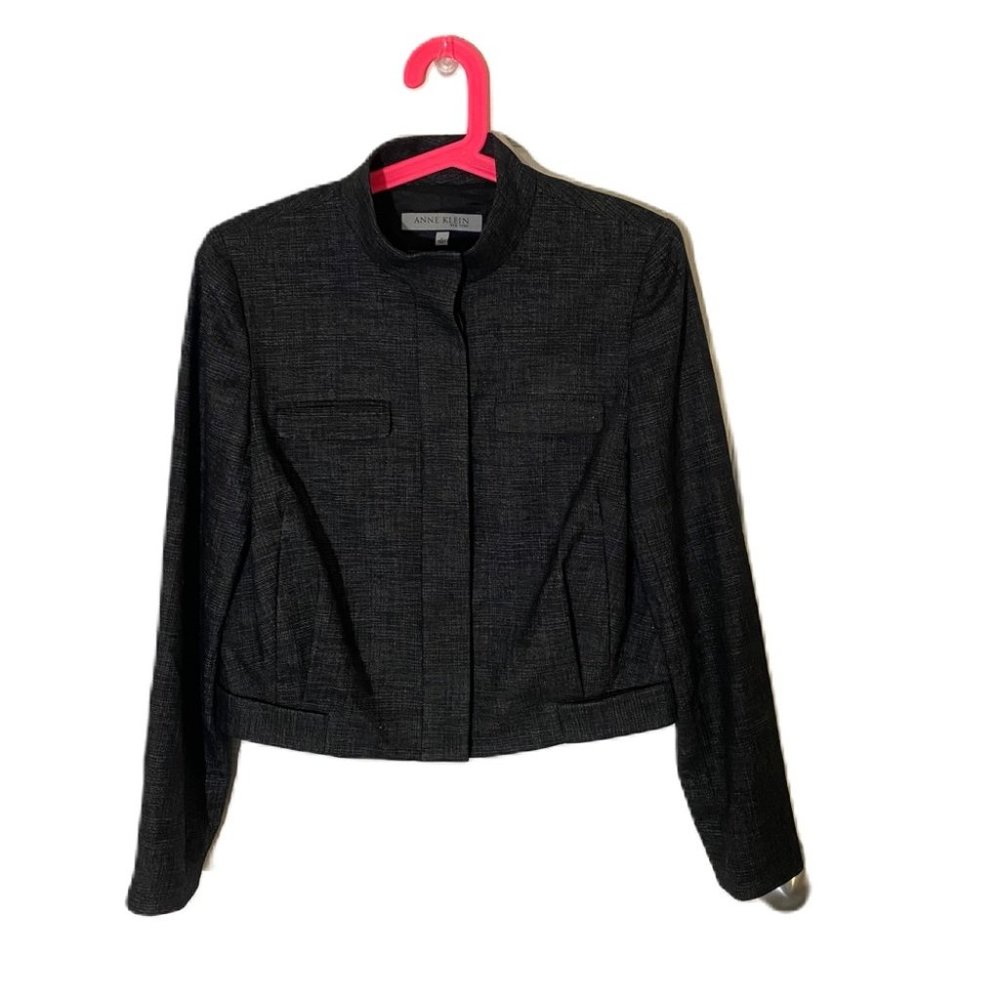 anne kline cropped jacket grey size 8 wool/poly blend